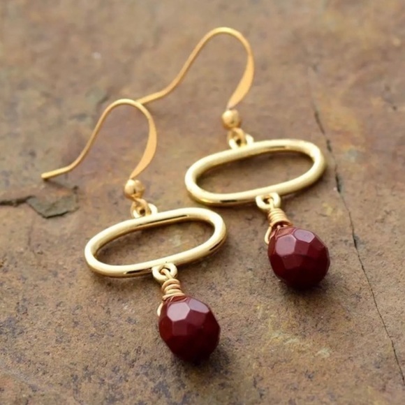 Red Jasper Geo Teardrop Earrings - Picture 7 of 8